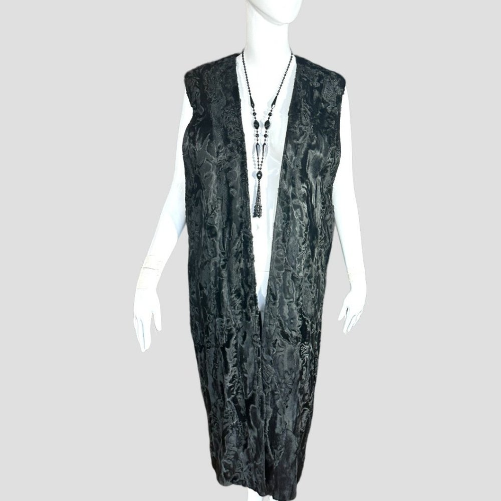 VINTAGE 80s' LOUIS-GUY GIROUX SUEDE/LEATHER/ASTRAKHAN FUR VEST & COAT (SZ 12) - Picture 2 of 16